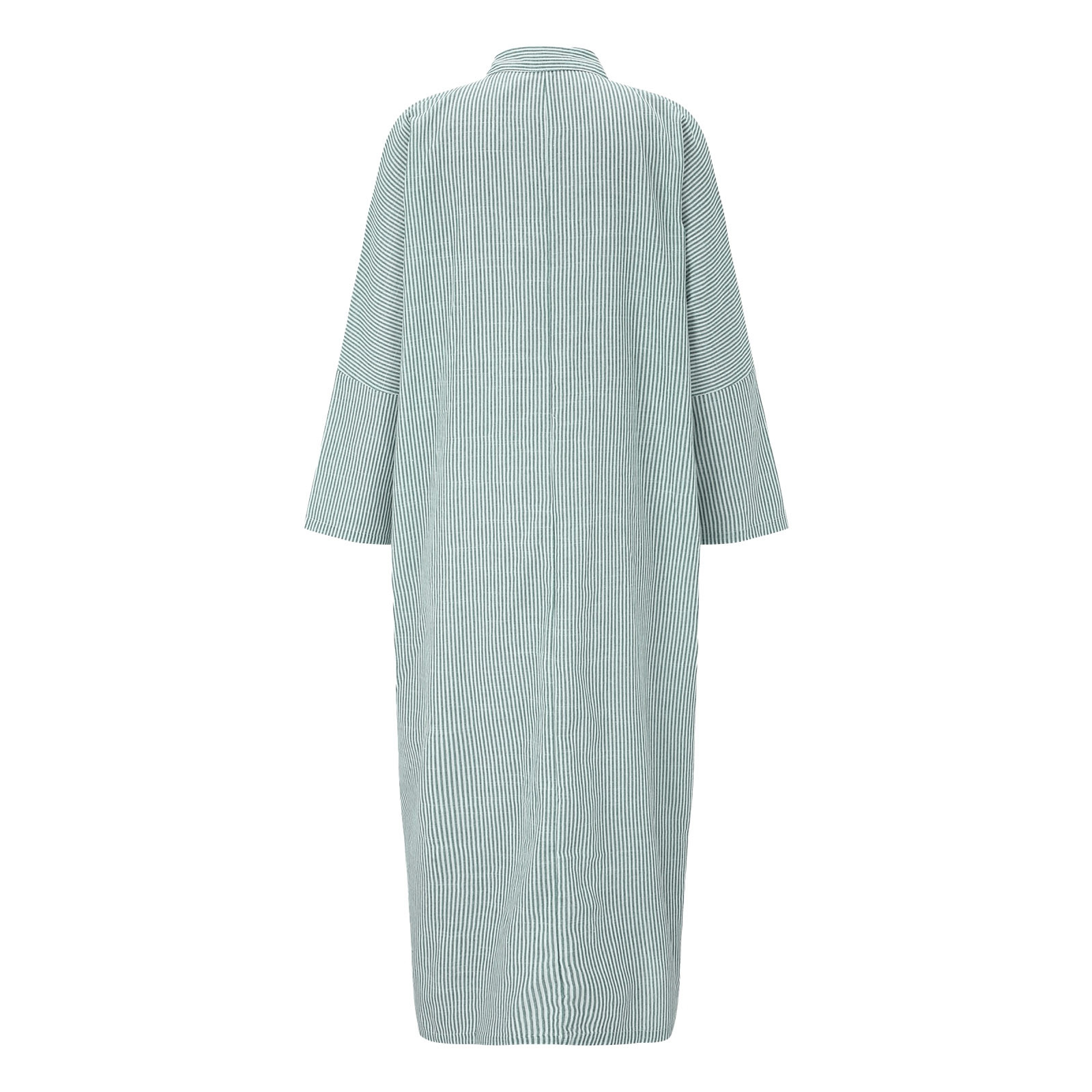 thumbnail image 5 of Vestido tipo cárdigan boho de lino a rayas para mujer: vestido largo asimétrico oversize informal/para el trabajo, 5 of 5
